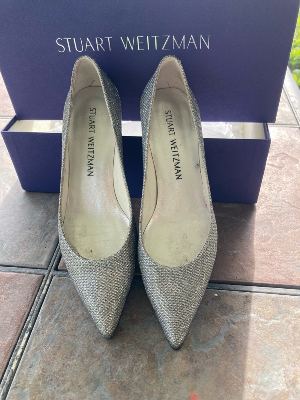 Stuart Weitzman Silver Glitter Pointed-Toe Pumps